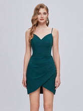Vestidos de fiesta cortos elegantes con cuello en V, tirantes finos y cordones